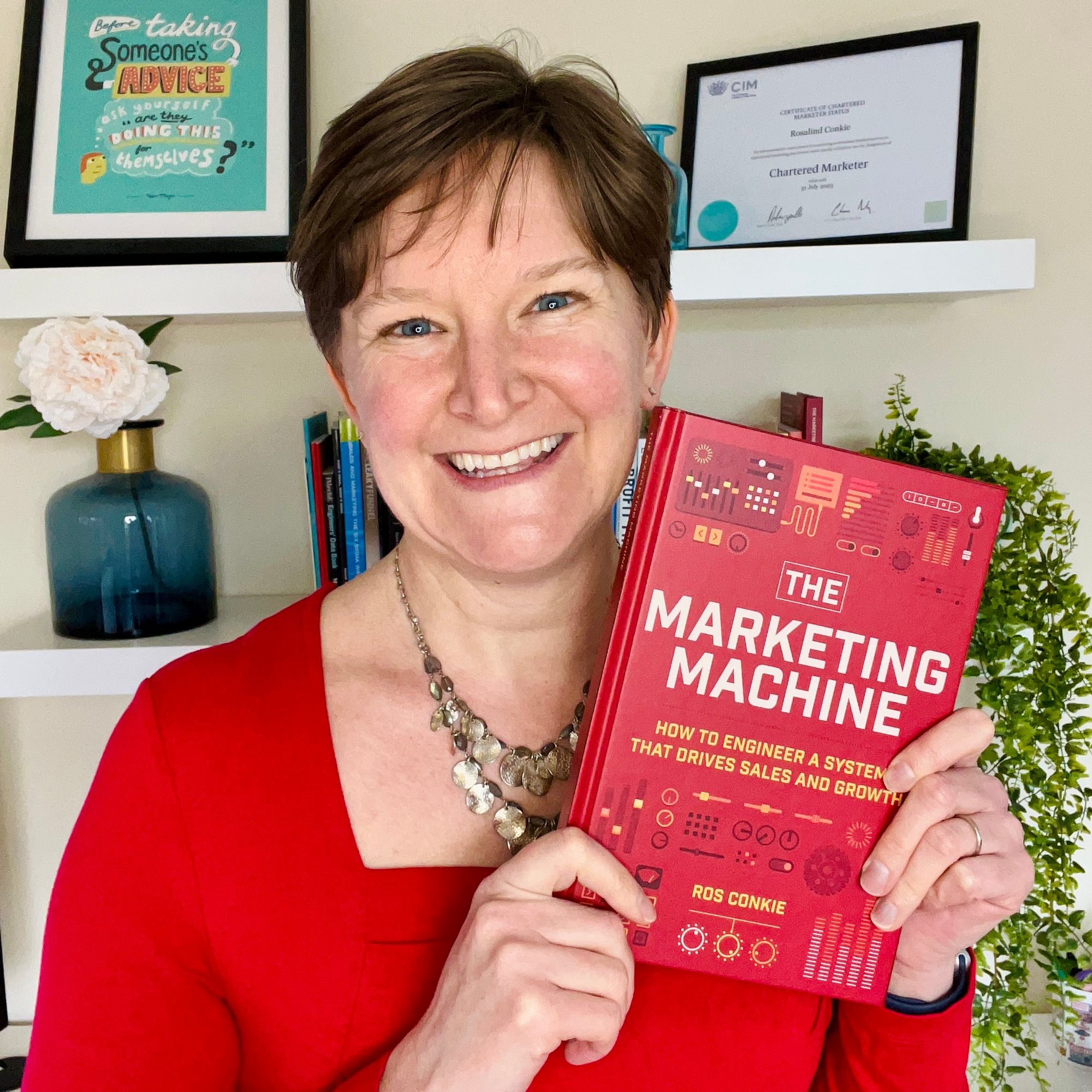 Ros Conkie with her book, The Marketing Machine