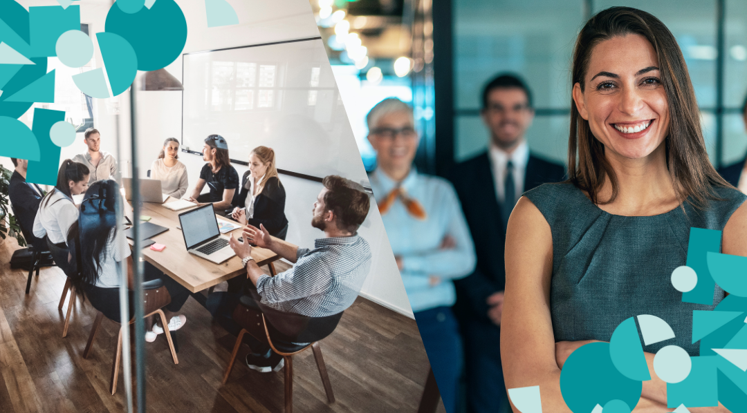 A marketing team on the left; a marketing leader on the right